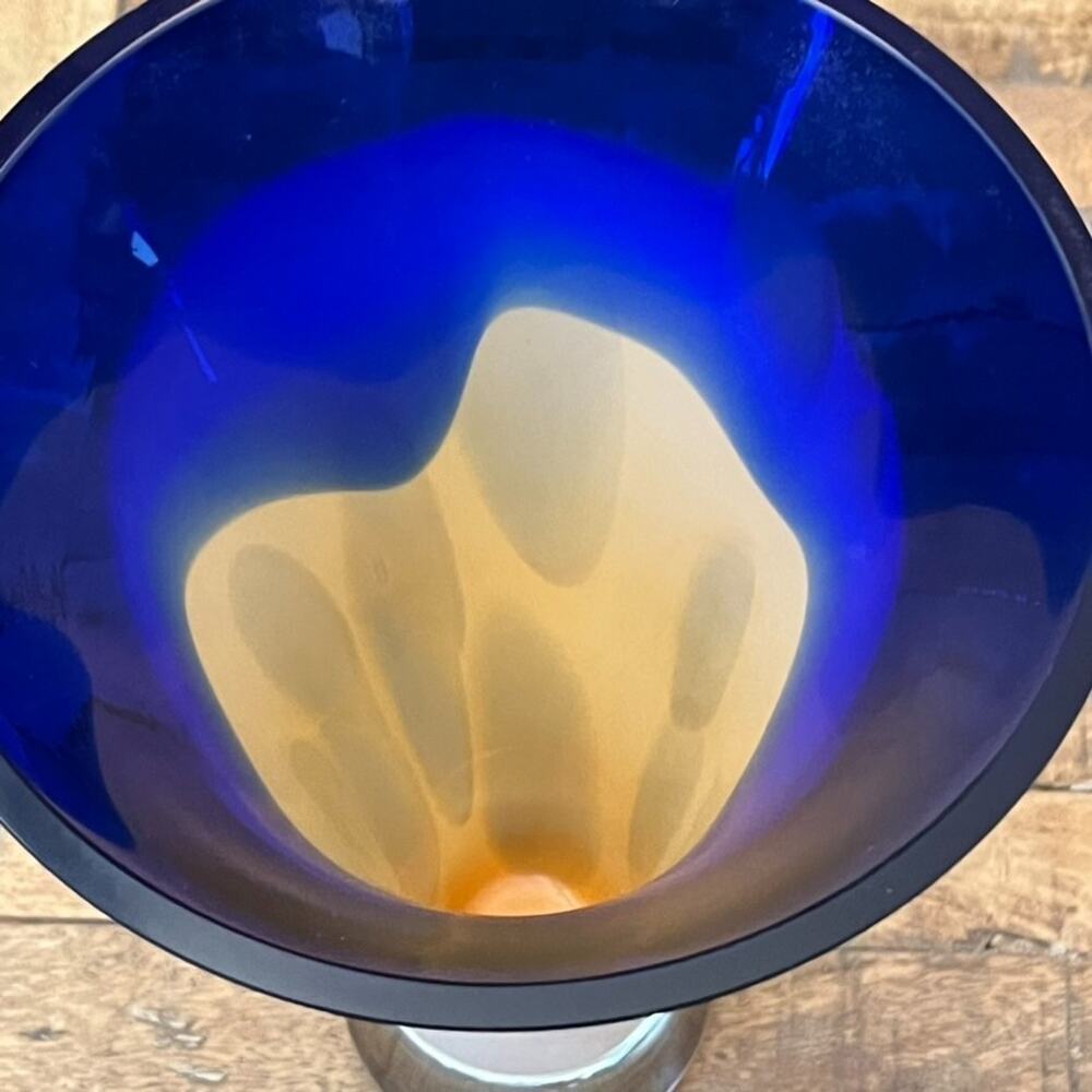 Makora Cobalt Blue Trim Hand-blown Glass Vase 12.5" Tall Made in Poland - Picture 7 of 13